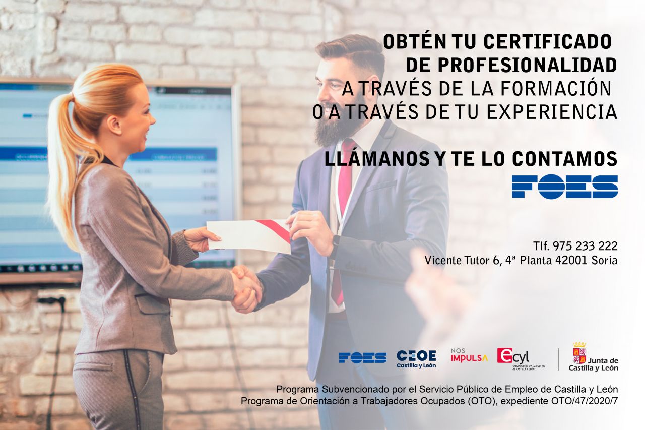 FOES intensifica su trabajo para aumentar la cualificación del mercado laboral de Soria mediante los certificados de profesionalidad