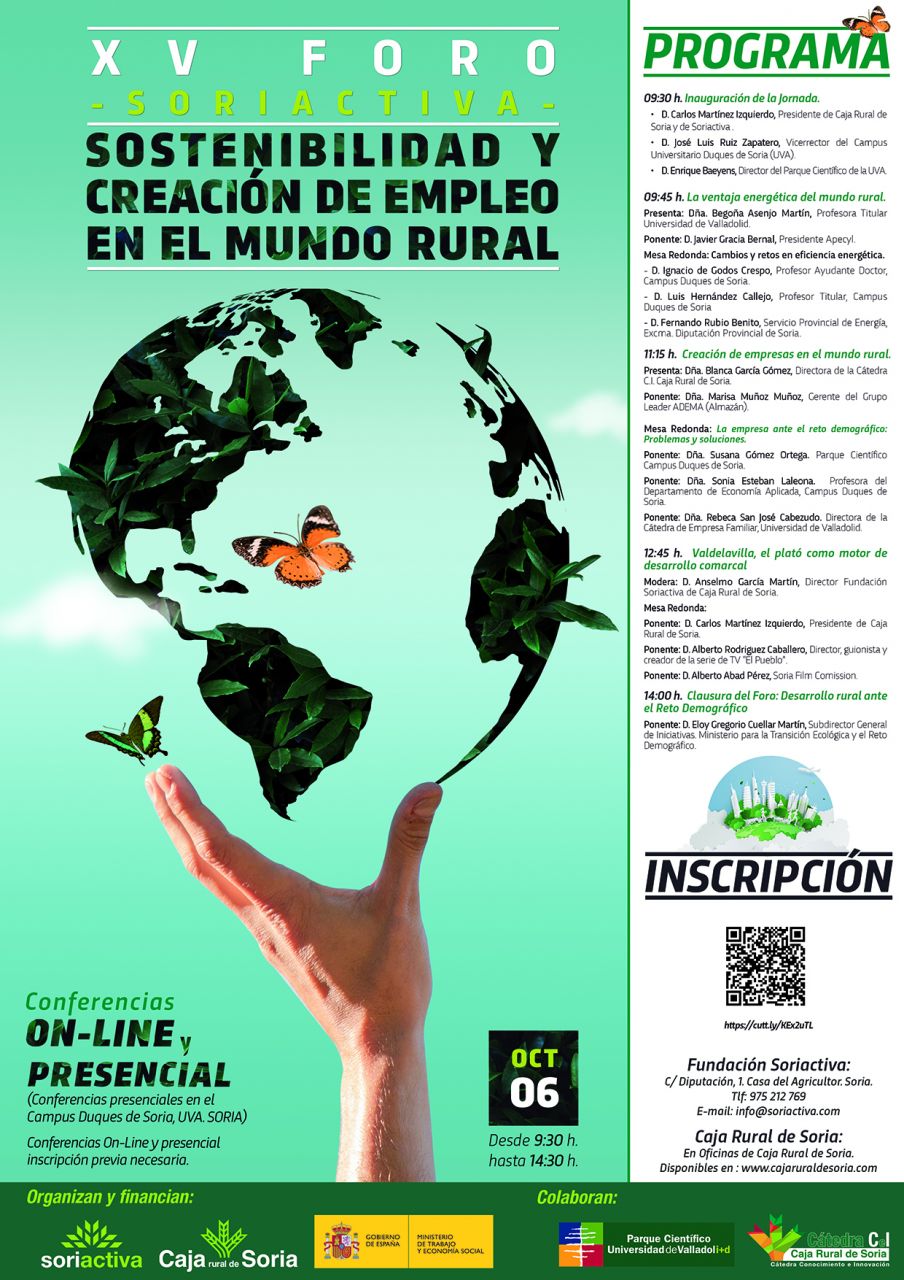 XV FORO SORIACTIVA 2021 online/presencial sobre Sostenibilidad y Creación de Empleo en el Mundo Rural