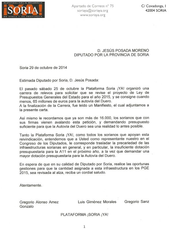 Soria YA! se dirige a Jesús Posada
