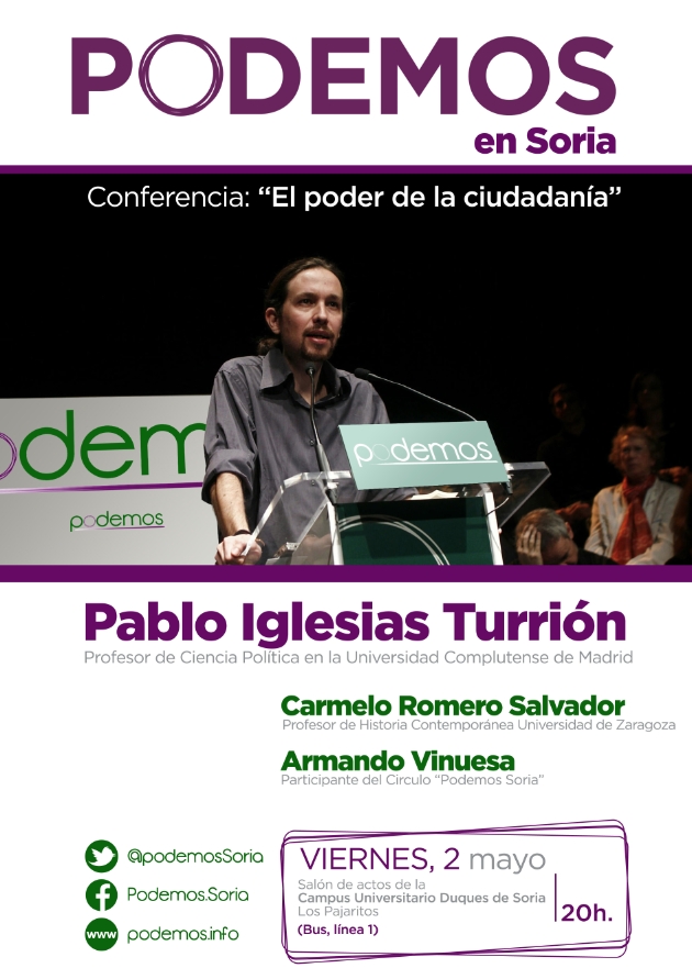 Pablo Iglesias impartirá en Soria una conferencia titulada 